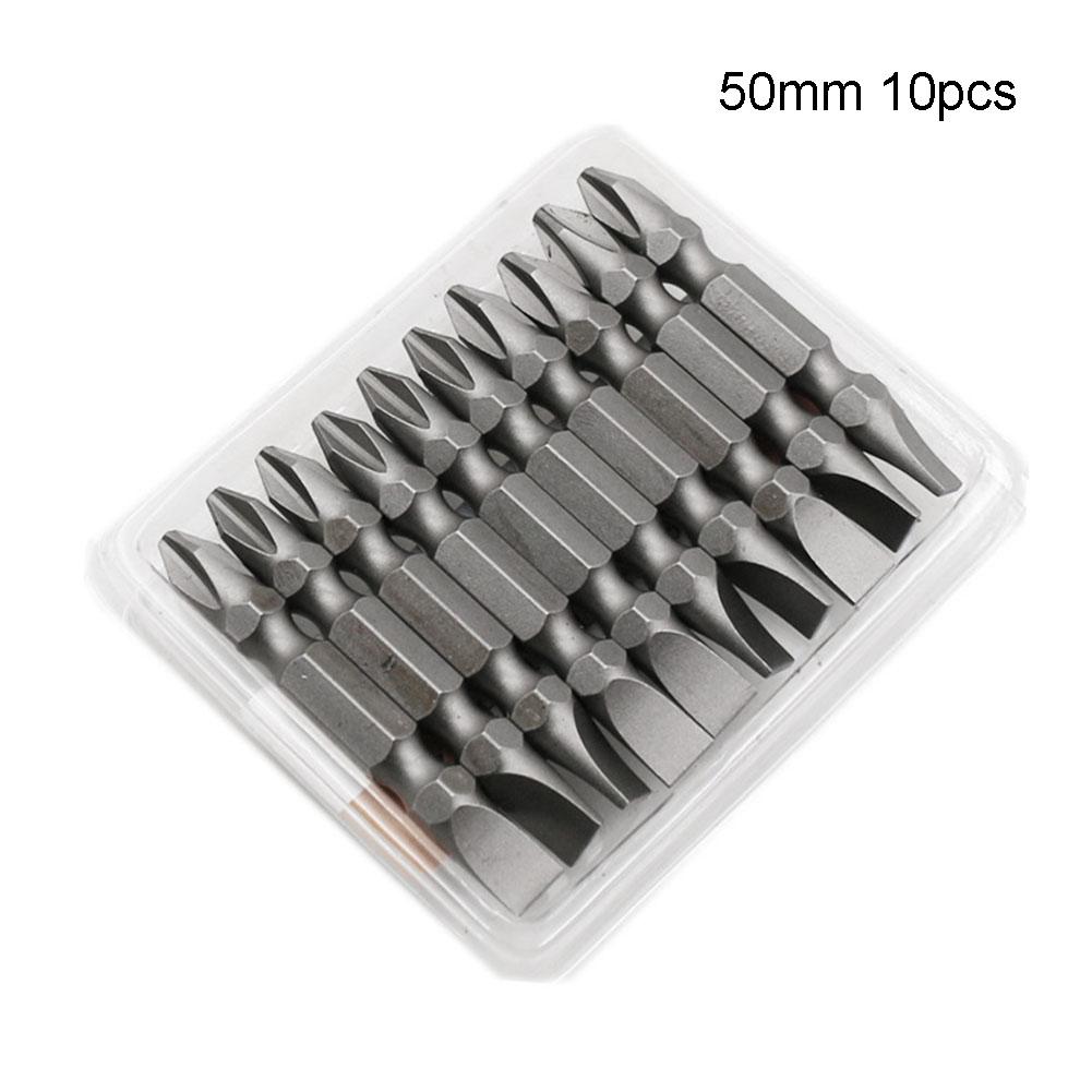 10Pcs Magnetic Screwdriver Bits 50/65/100/150/200mm Cross & Slot Drill Bit PH2 X 6mm Double Head Electric Screwdriver Drills