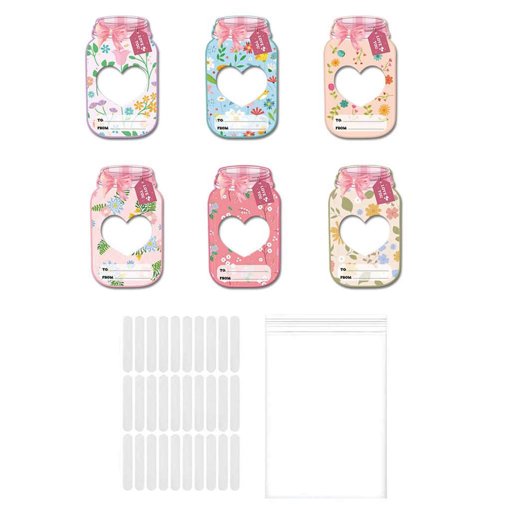 Candy Jar Paper Greeting Cards with Clear Seal Bag for Kid Birthday and Student Classroom Valentines Gift Exchanging