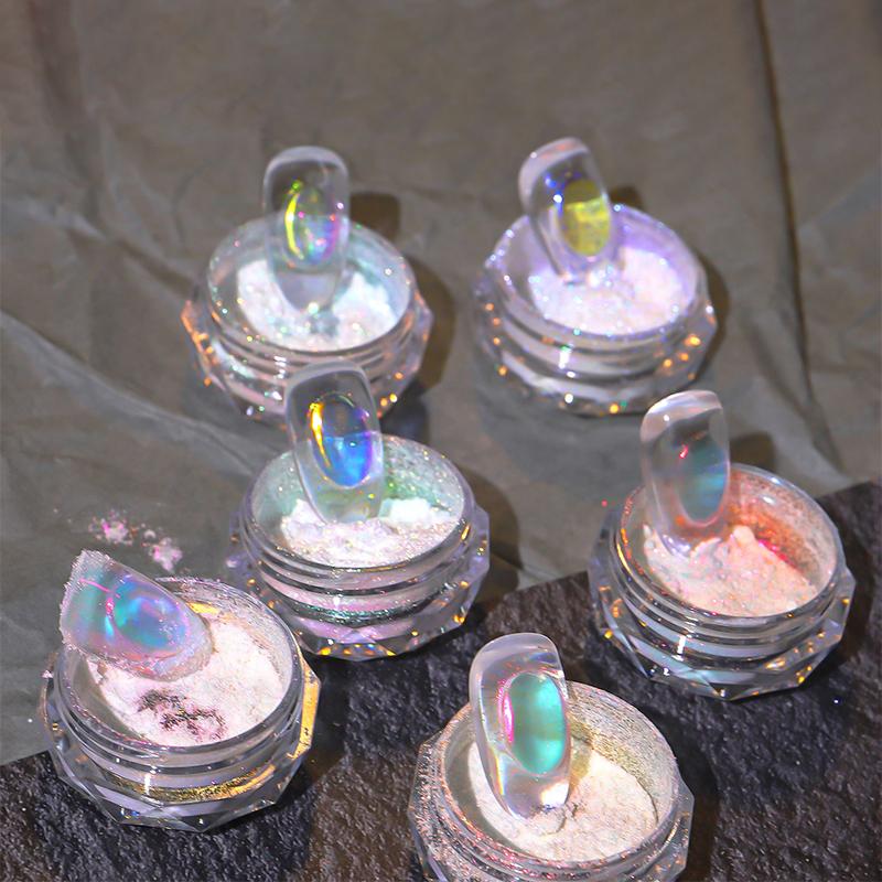 Aurora Spiegel Glitzer Nail Art Puder Eis Chamäleon Reiben Pigment Staub Funkelnder Charm Nägel Design DIY Dekorationen