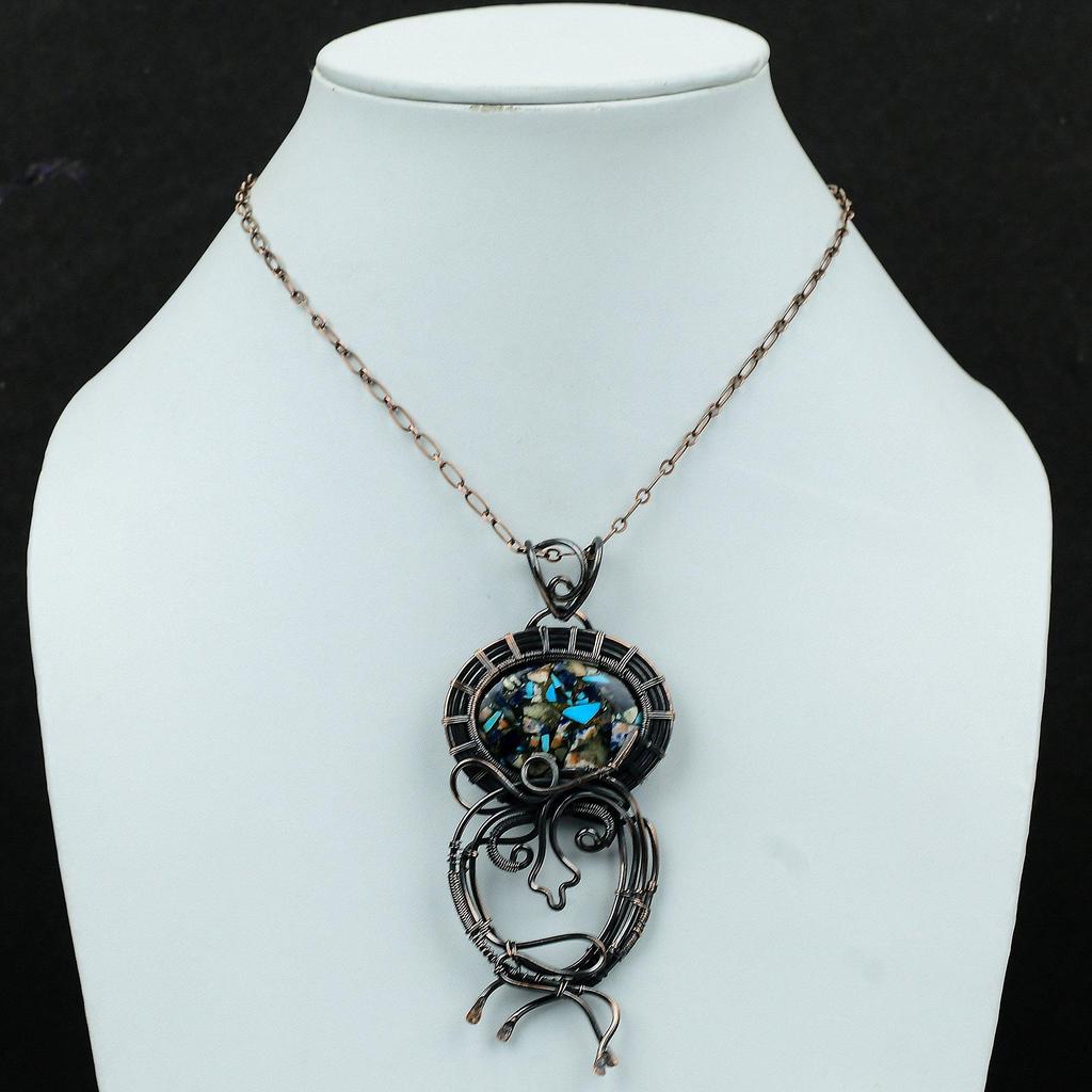 Copper Multi Turquoise Pendant Copper Wire Wrapped Pendant Handmade Pendant Wire Wrap Jewelry For Gift Women Pendant Copper Gemstone Jewelry