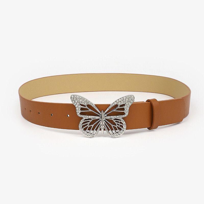 Fashion Rhinestone Butterfly Button Head Decoration Wide Belt, Women's Versatile Dress Shirt Belt Women's