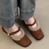 Sapatos Mary Janes Peludos Femininos Salto Alto Bico Quadrado Botas de Neve de Pelúcia Sapatos de Algodão Quentes de Inverno Elegantes Scarpins Mujer