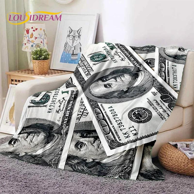 3D bohatá dolarová euro librová peněžní kreslená měkká flanelová deka na postele, ložnici, pohovku, piknik, přehozová deka pro venkovní volný čas, zdřímnutí