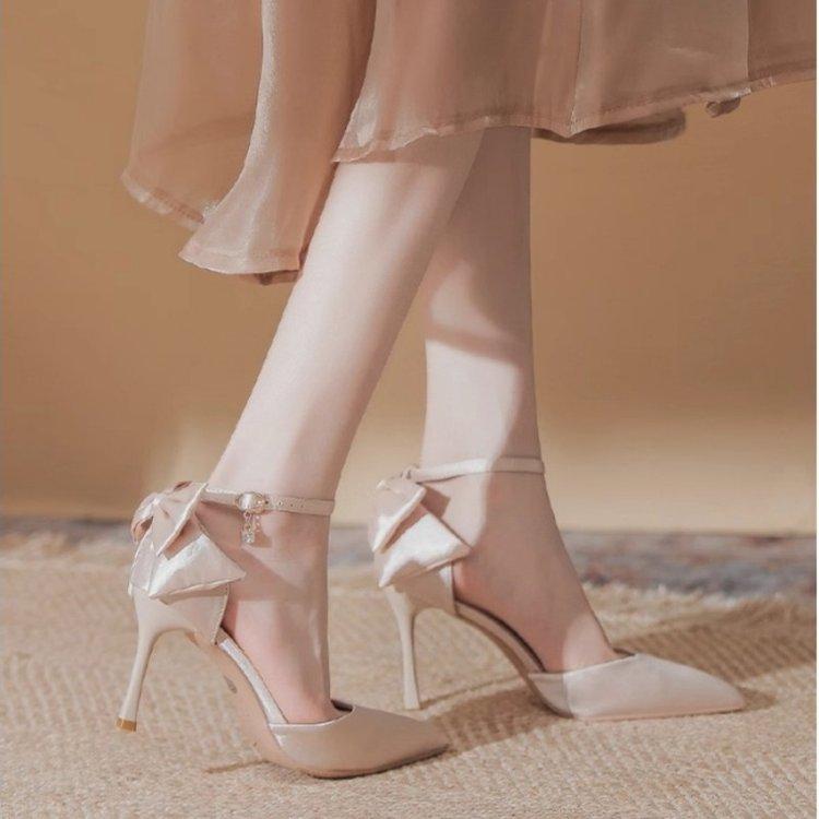 

White high heels women s 2024 new summer stiletto niche design French dress wedding shoes bridesmaid shoes 40
