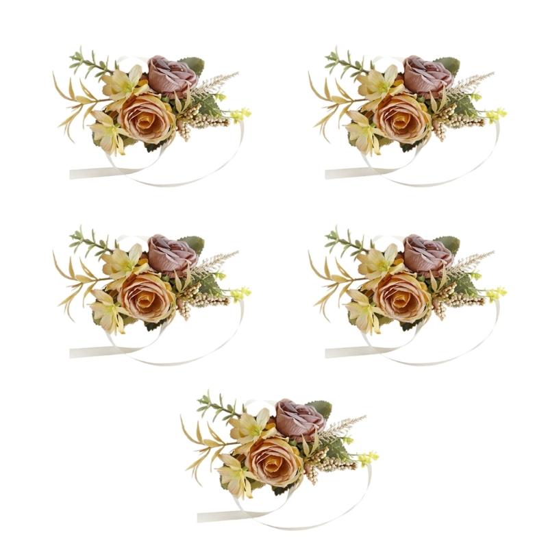 5Pcs Wedding Corsages Boutonniere Prom Boutonniere for Wedding Ceremony Anniversary, Rose Corsages for Bride and Groom,