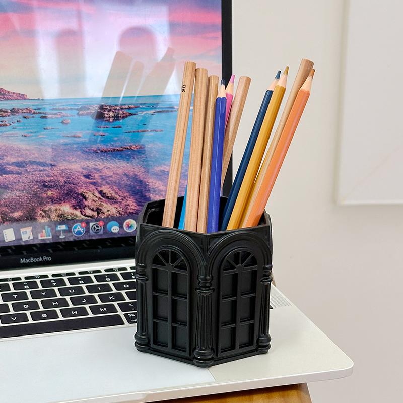 Retro Roman Side House Relief Pen Holder Office Stationery Multi Functional Storage Student Creative Desktop Decoration