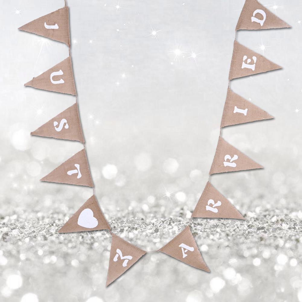 12pcs/ Set Fashionable Cloth Triangle Banner Just Married English Letter for Party Decoration