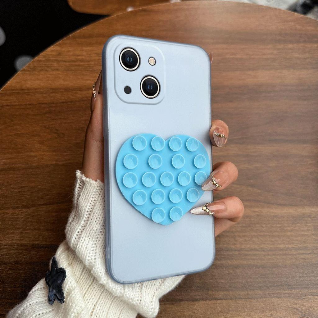 Heart Shape Suction Cup Phone Case for iPhone 15 Plus,15,14 Plus,14,13 Semi Transparent Matte Shockproof Soft TPU Cover