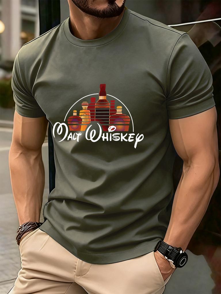 Malt Wiskey Funny Alcool Drunk Prints Men TShirt Cotton Summer Soft Short Sleeve Tops Oversized ONeck T Shirt Casual Clothes