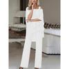Set Due Pezzi Taglie Forti Manica Pipistrello Orlo Irregolare Top Monospalla e Pantaloni a Gamba Larga