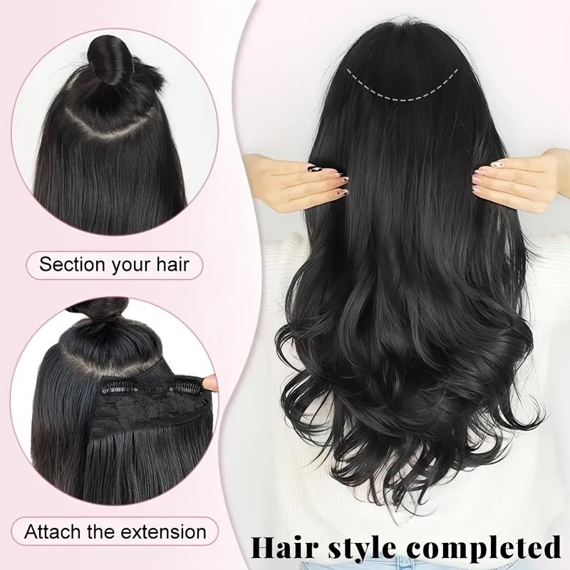 Synthetic Long Culry Hair Extension V-shaped One Piece Fluffy Invisible Hair Black Brown Hairpiece for Women