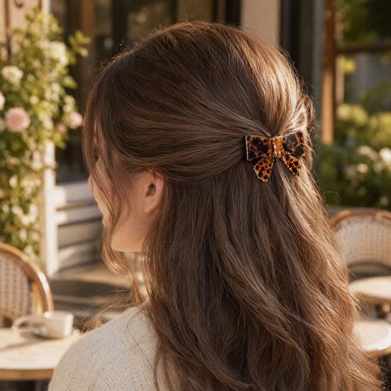 Magnetic Hair Clip Bow Shape Hair Pin with Leopard Marble Patterns DIY Magnetic