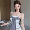With Chest Pad, Striped Lace-up Bow, One-word Shoulder Tube Top, Women's Spring and Summer Slimming Sleeveless Top