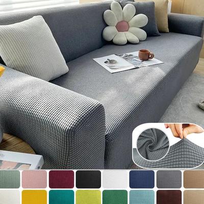 Solid Color Elastic Sofa Cover for Living Room Home Elastic Jacquard Slipcovers Anti-Slip Corner Couch  1/2/3/4 Seater Covers Pr