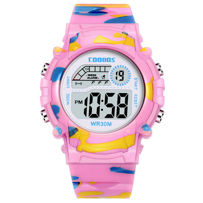 

Children Digital Watch With Night Light Waterproof Sport Silicone Band For Active Kids розовый