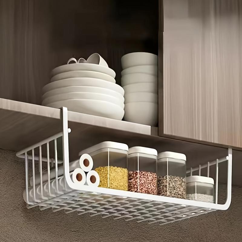 1pc hanging mesh basket iron material large capacity hanging cabinet under wall hanging wardrobe storage basket kitchen tools