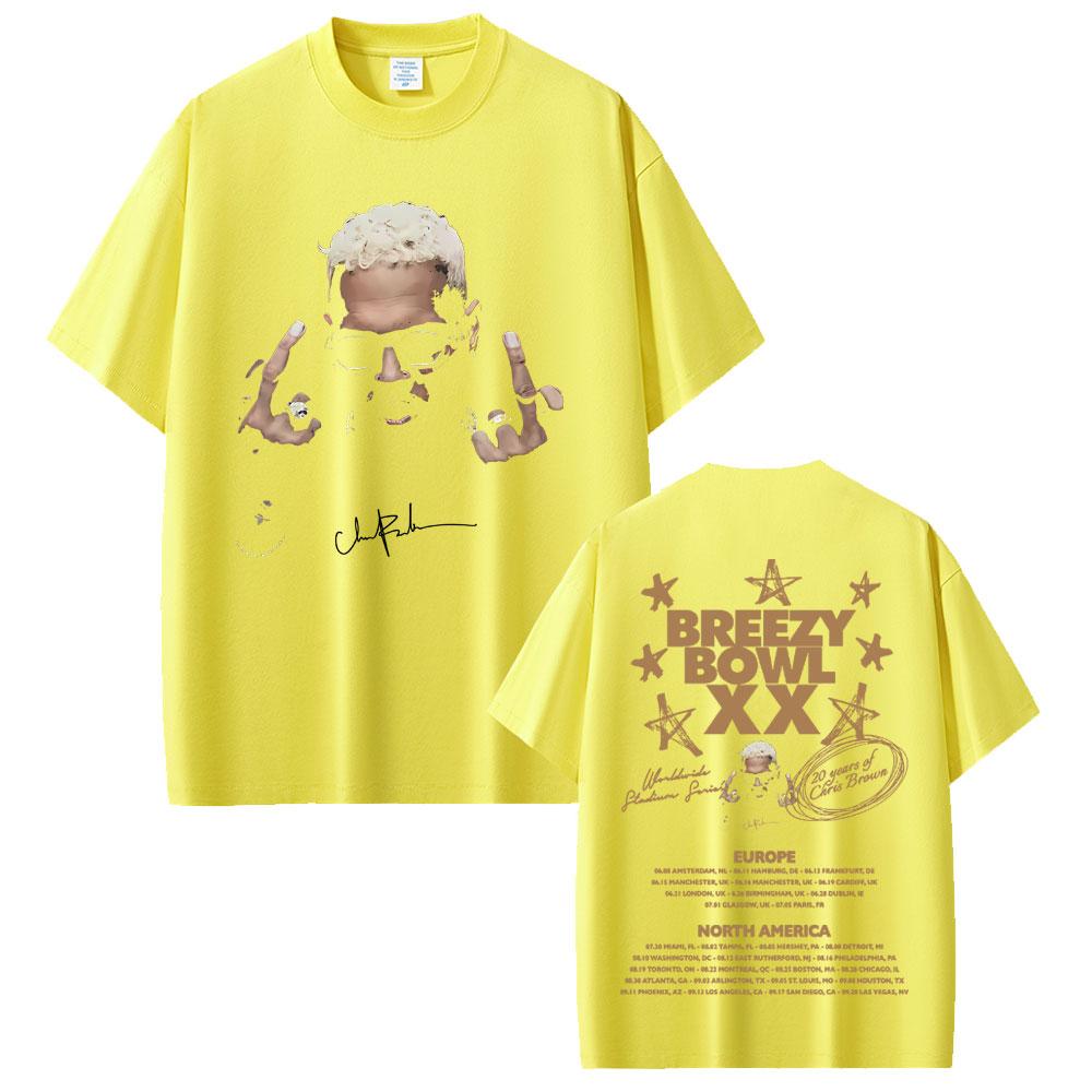 Rapper Chris Brown Face Graphic T-shirts Breezy Bowl XX Tour 2025 T-shirt Summer Unisex Women Hip Hop Fashion Pop Music T Shirts