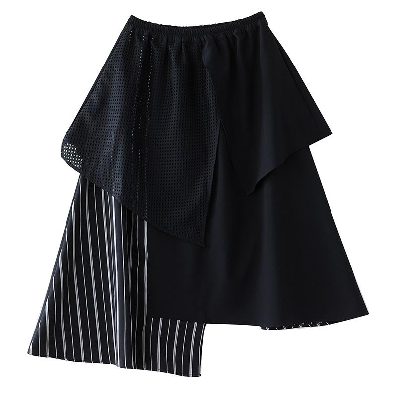 Plus Size High Waist Vintage Black Patchwork Spring Autumn Casual Loose Long for Woman Skirts Womens Skirt