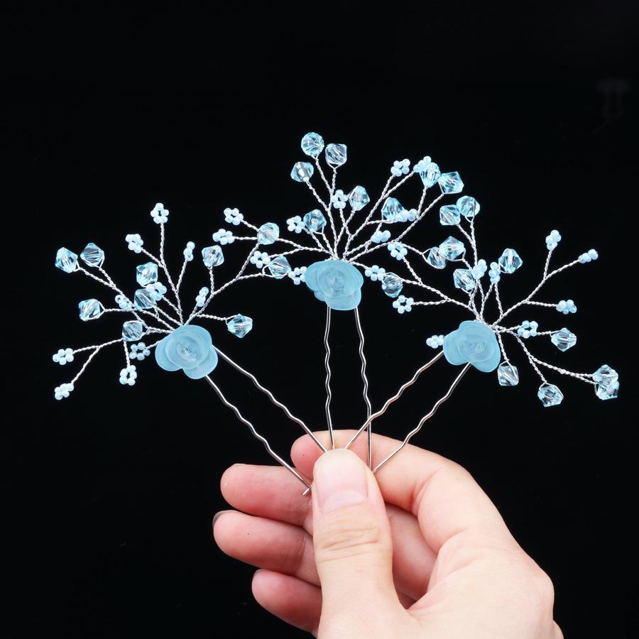 

2 шт., свадебный головной убор, вилка для волос с кристаллами и цветами, U-образные зажимы, заколка для волос ручной работы с цветком в форме головы