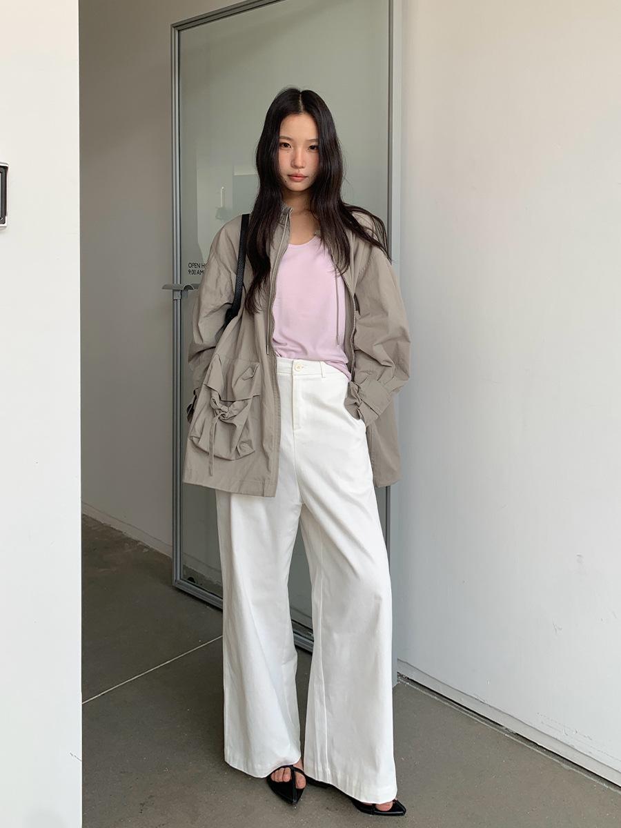 2026 New Spring Women s White Wide-Leg Casual Pants Medium