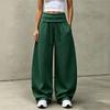 Damen Freizeit Farbe Umklappbund Locker Sitzende Jogginghose für Lounging und Alltag