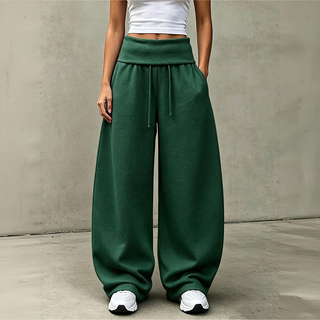 Damen Freizeit Farbe Umklappbund Locker Sitzende Jogginghose für Lounging und Alltag