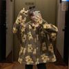 Y2k Amerikaanse Winter Retro Dames Hoodie Mode Losse Capuchon Cardigan Lange Mouwen Beer Print Pluche Warm Koppel Sweatshirt