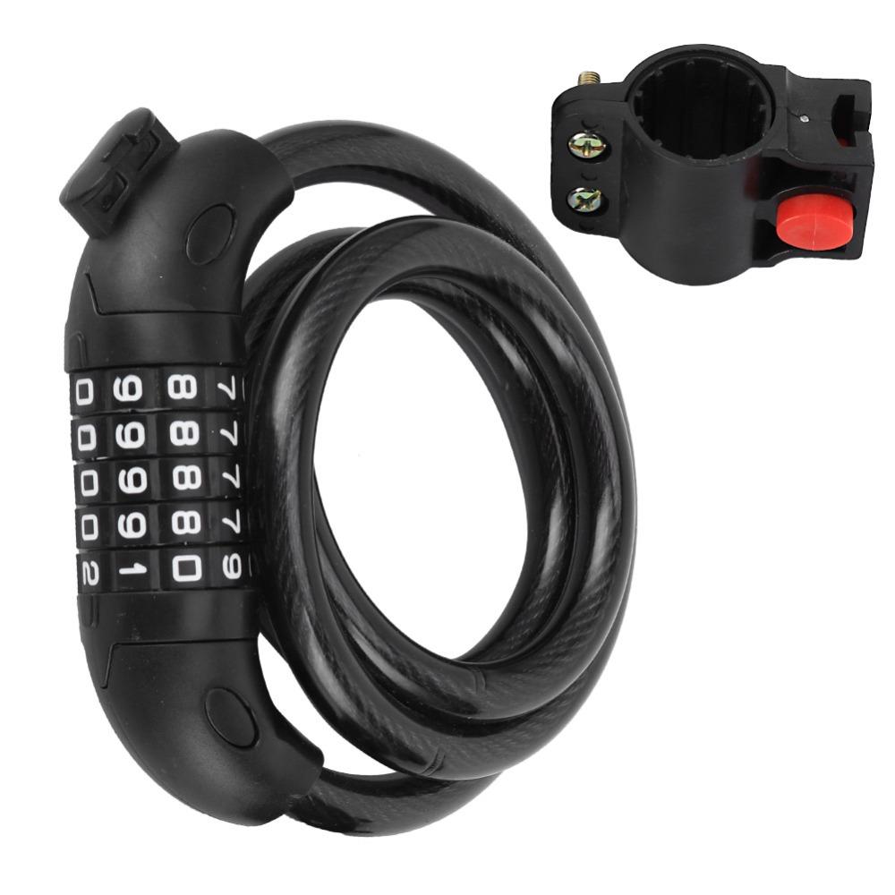 Durable 5-Digit Code Bike Lock with Mounting Bracket 1.2M Length Mountain Bicycle Lock Resettable Easy To Use Coded Lock Cycling
