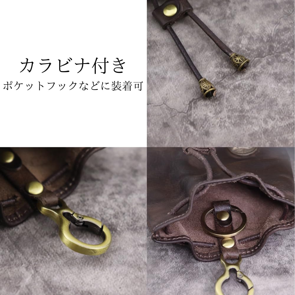 PLEAVIT Carteira Masculina de Couro com Cordão e Mosquetão (Café)