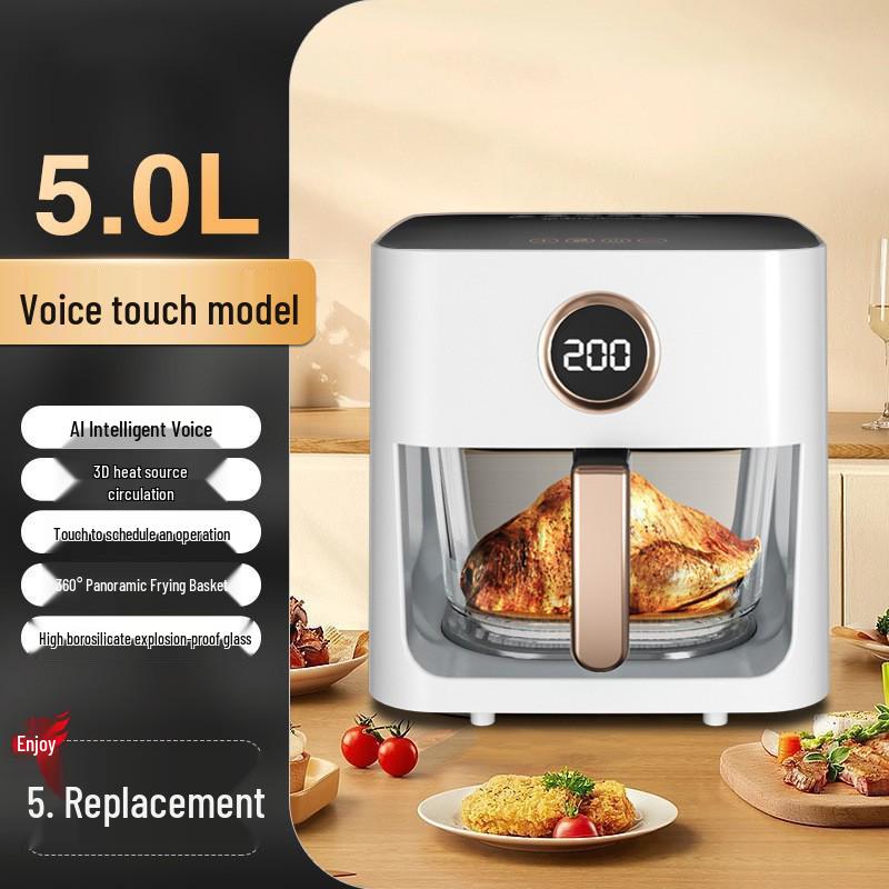 Inteligentna szklana frytkownica powietrzna: Frytkownica o dużej pojemności, wielofunkcyjna do frytek ze sterowaniem głosowym i monitorowaniem wizualnym