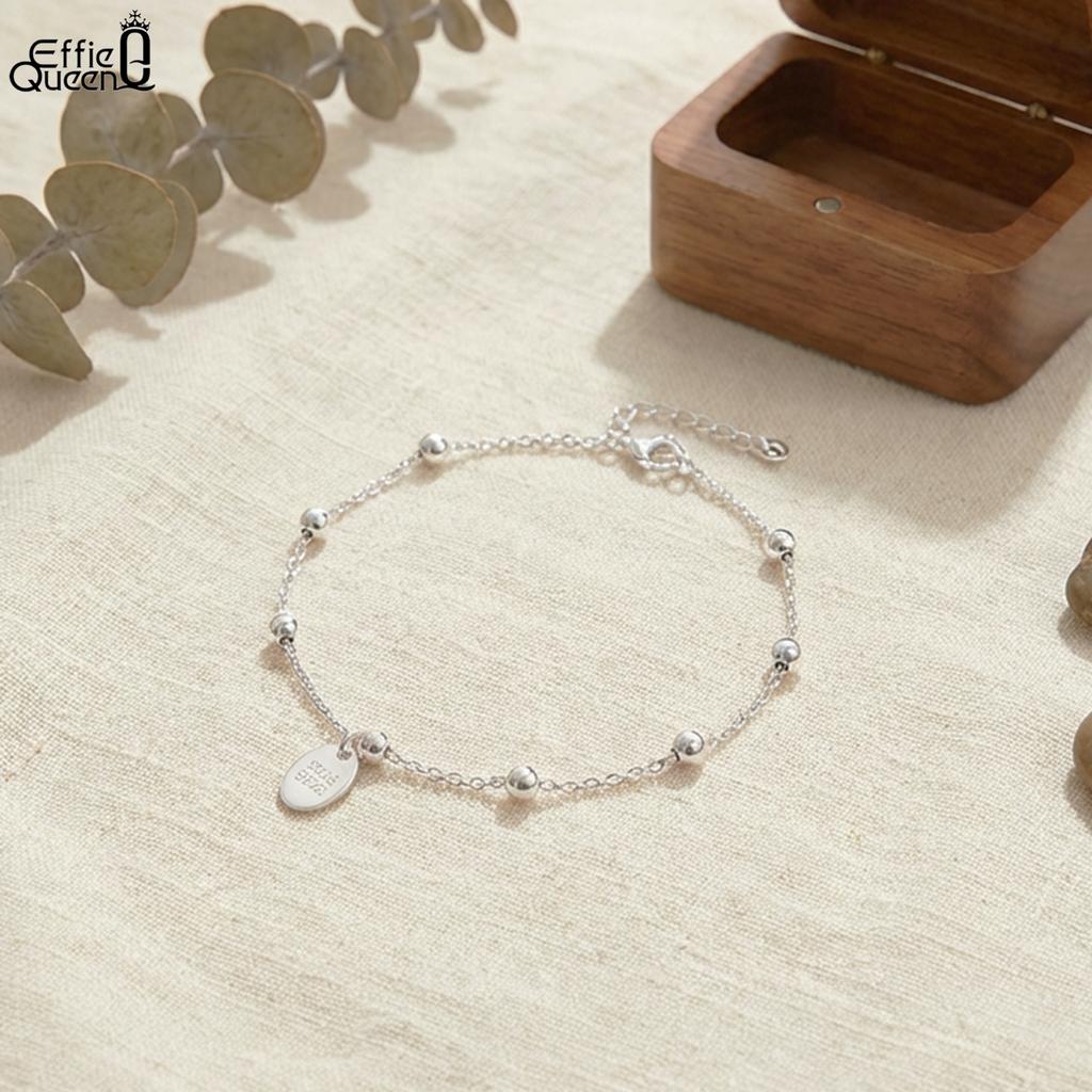 EFFIE QUEEN 925 Sterling Silver 3MM Beads Ball Chain Bracelet Simple Jewelry for Women Gift Rhodium Plated Trend Bracelet SB67