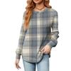 Fashionable Women's Long Sleeved Checkered Striped Printed Lightweight Sweater With Loose Round Neck Top