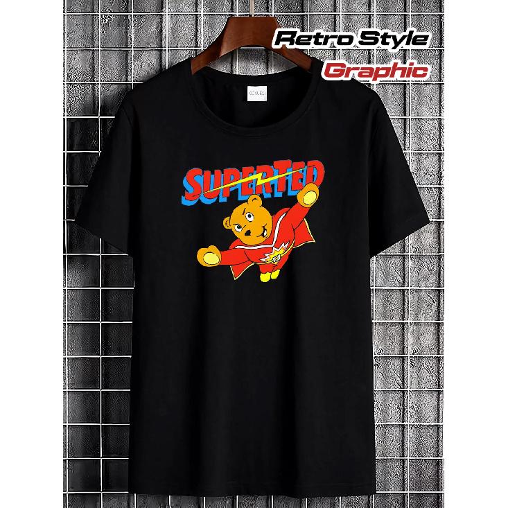 Men Superted Retron T-Shirt - Retro TV Show Logo & Iconic Character Graphic Tee, Soft Breathable Casual Streetwear Shirt with Nostalgic Superted S чёрный