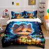 Adorable Cat With Lantern Magical Forest Duvet Cover Set With 3D Printing Design Soft Polyester Bedding Set All-Season Comfort