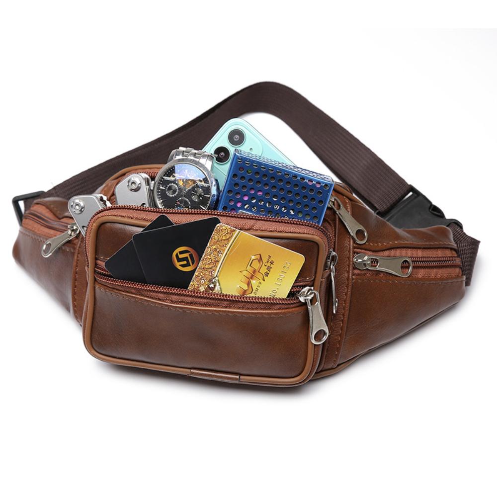 Leather Waist Bag, Running Sports Bag, Men's Multi-functional Single-shoulder Bag, Mobile Phone Waist Bag