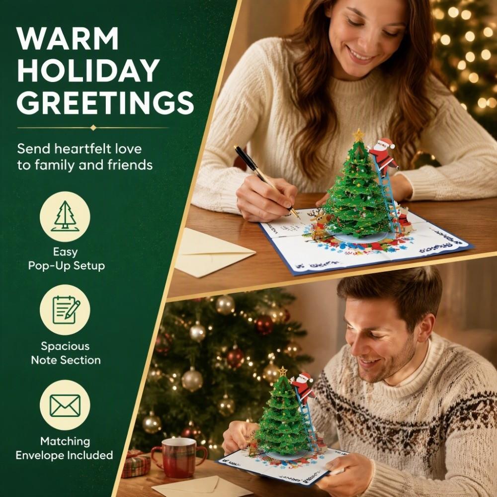 Handmade Christmas Tree Display Card Lightweight Santa Claus Card 3D Pop-up Greeting Card Holiday