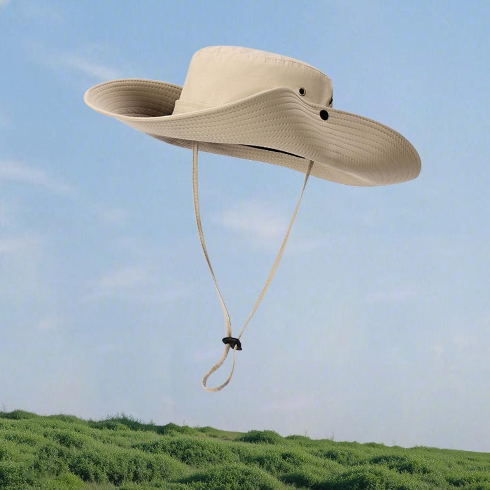 UV Protection Hiking Fisherman Hat Big Brim Men Bucket Cap Fashion Drawstring Sun Hat Fishing