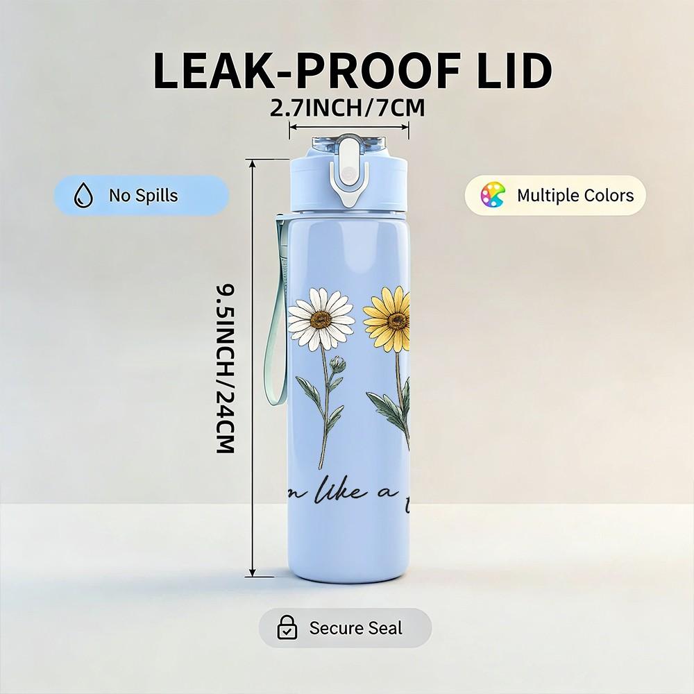 1PC Daisy Wildflower Bouquet Art Print 750ml Color Plastic Sports Water Bottle Leakproof Flip Straw Lid Suitable for Sports Office Home Use