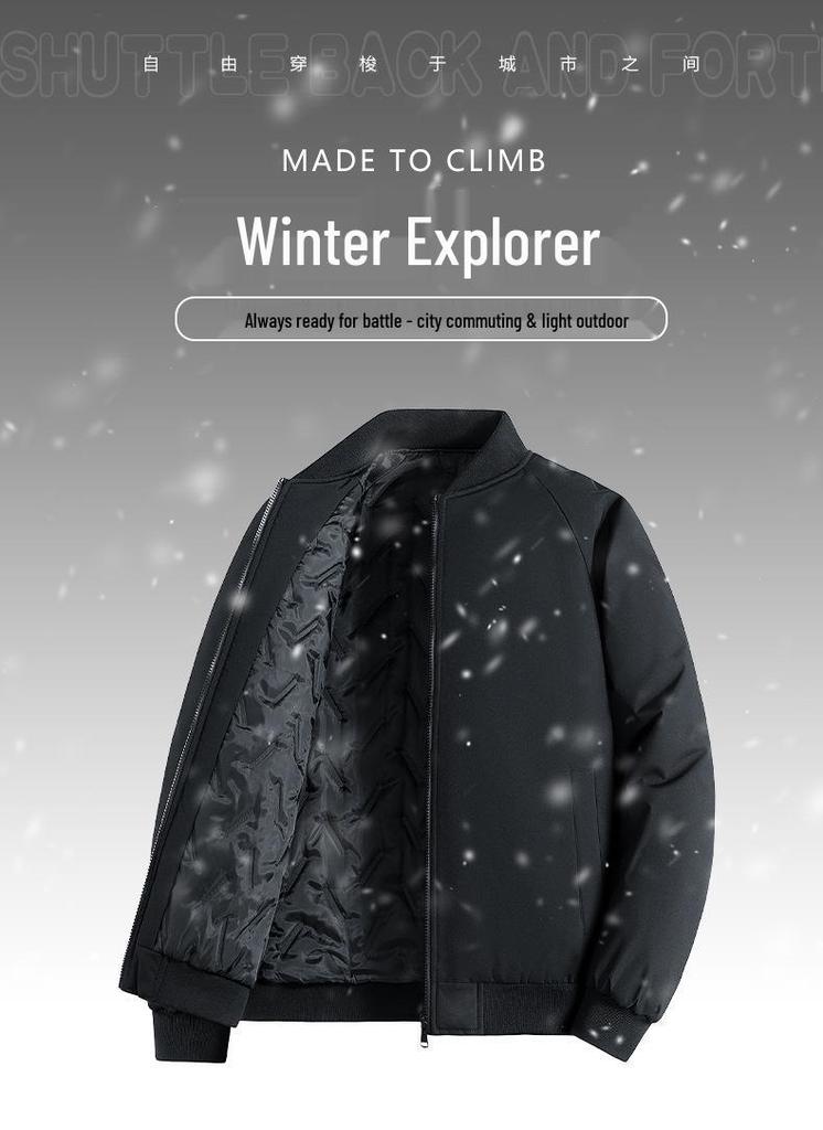 Men's Winter Stand Collar Cotton Coat - Loose, Solid Color, Thickened Plus Size, Two-Way Zipper Casual Jacket.