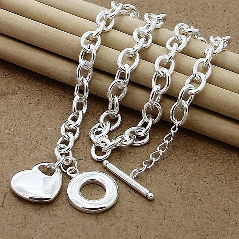 New Trendy 925 Silver Necklace Fashion Elegant Heart Pendant Necklaces Fine Jewelry