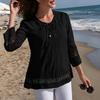 New autumn, cotton and linen splicing lace temperament European and American/loose sleeves, women's top T-shirt