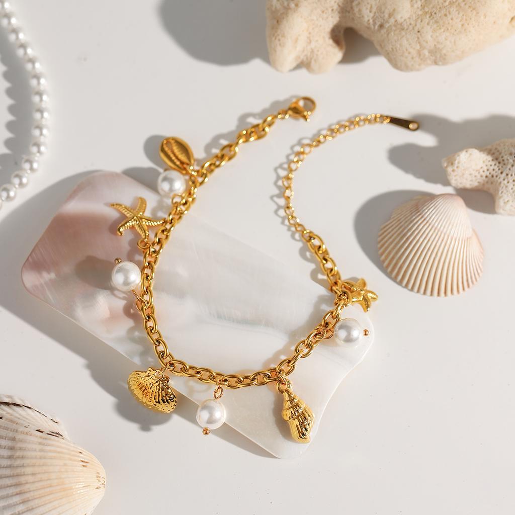 Yori Ocean Style Summer Accessories Shell Pearl Shell Drop Chain Bracelet Bangle Stainless Steel High Quality Jewelry