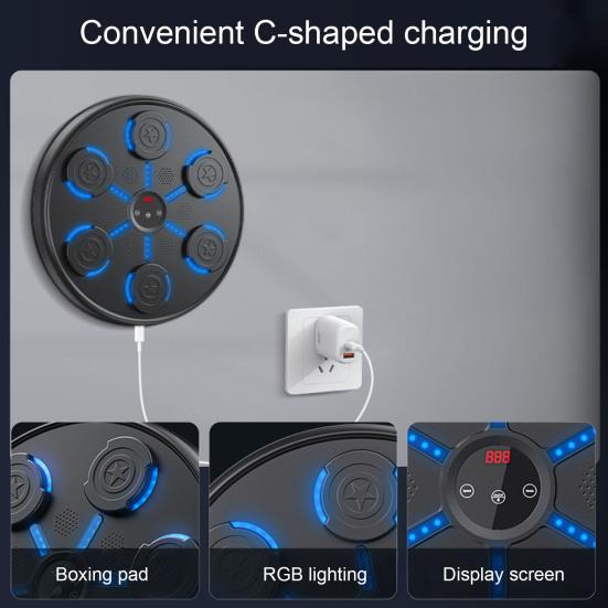 Smart Music Boxing Target Bluetooth-Compatible 5.0 Wall-Mounted Punching Machine with LED Display 9 Modes Boxing Mount