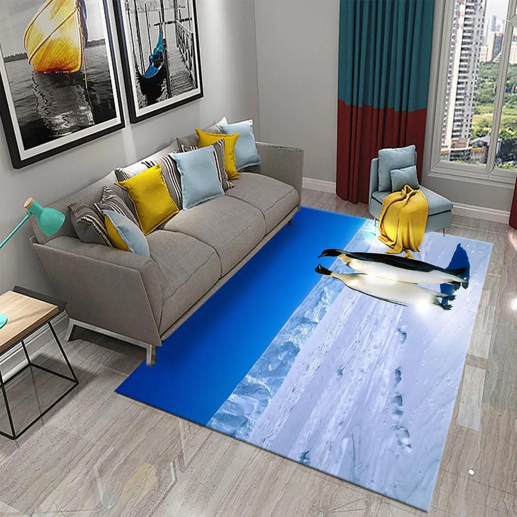 Antarctica Penguin Pattern Carpet Cute Animal Large Carpet for Living Room Bedroom Decor Area Mats Bathroom Non-slip Mat Carpet