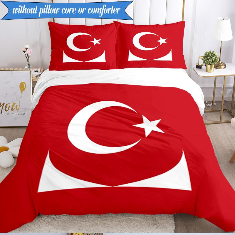3PCS Turkish Football Emblem Bedding Set 2D Printing (Includes 1 Duvet Cover + 2 Pillowcases Coreless), Bedroom decor,Fan gift