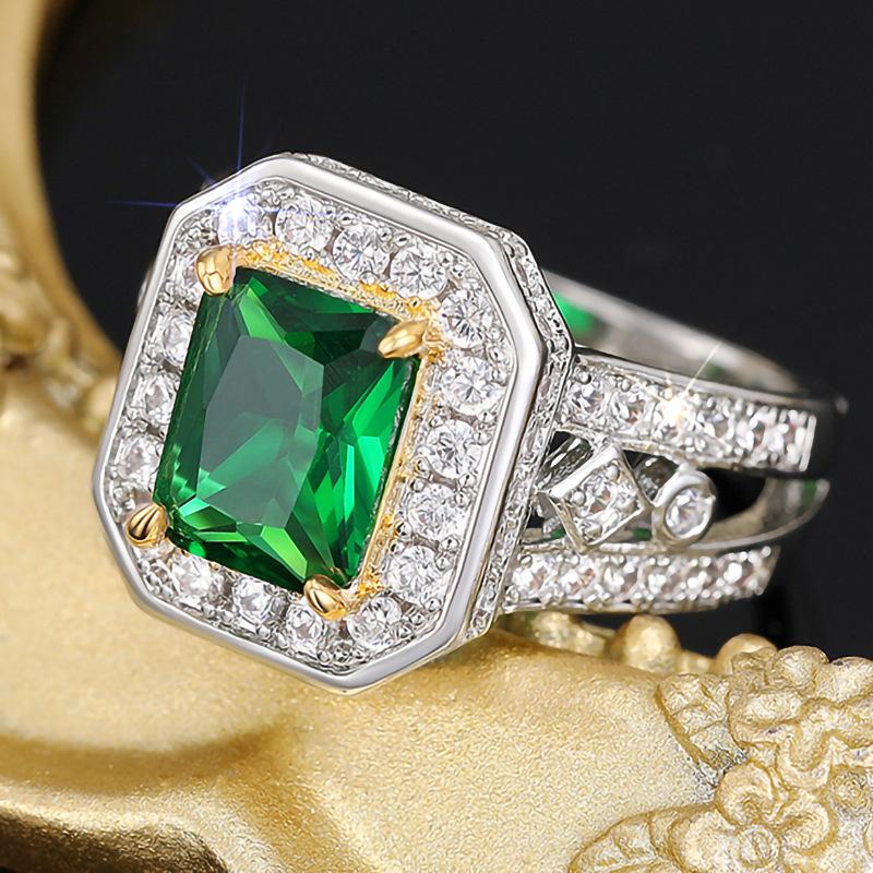 European And American Party New Women'S Ring Green Cube Zirconia Gorgeous Women'S Accessories Anniversary
