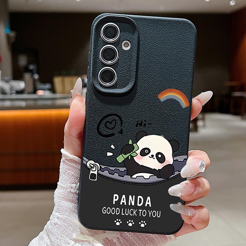 Cute Panda Print Case For Samsung S26 S25 Ultra S24 S23 S22 S21 FE A15 A35 A55 A16 A36 A56 A17 A18 A37 A57 5G Leather Texture Soft Cover