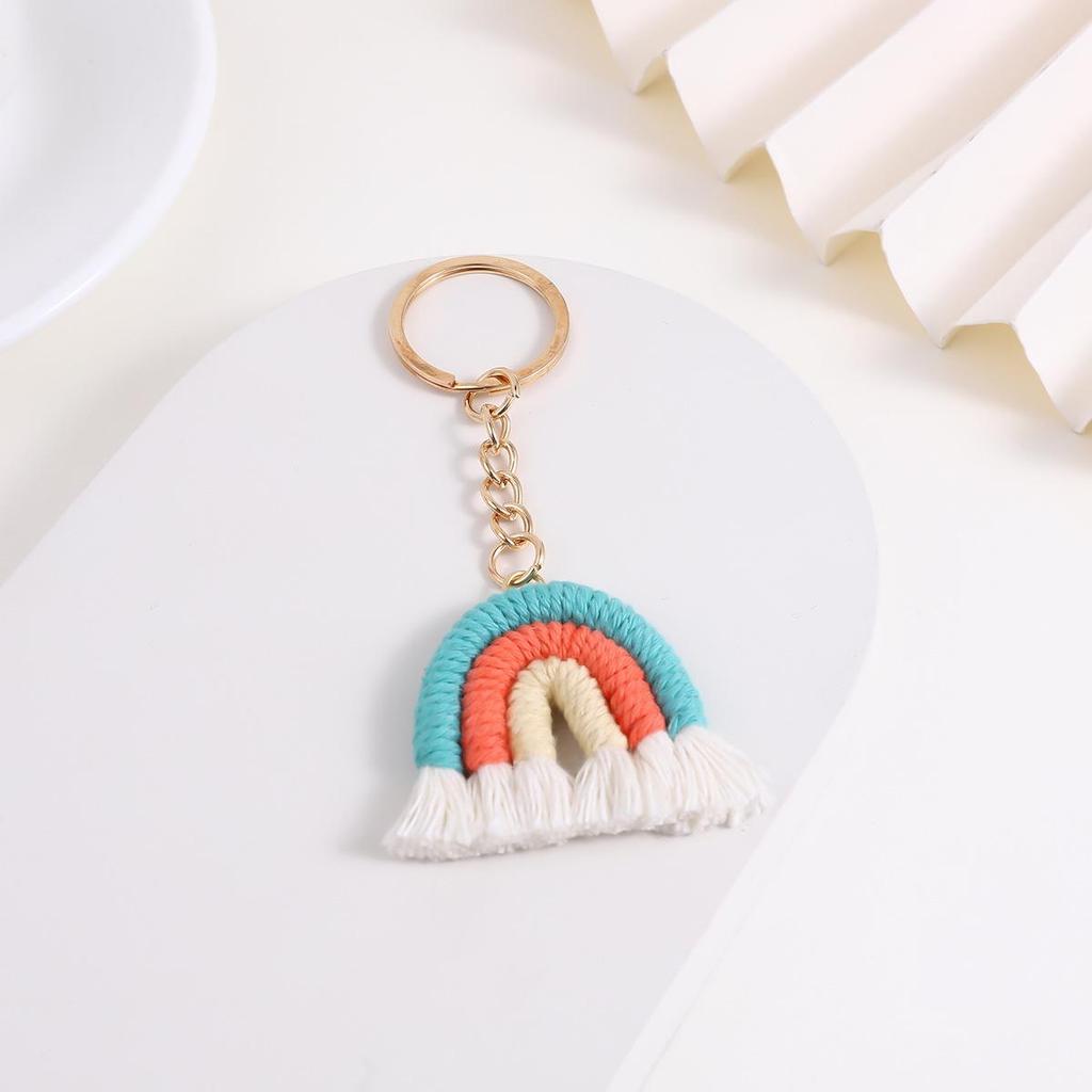Handmade Rainbow Knit Keychain Pendant - Fashionable Woven Accessory