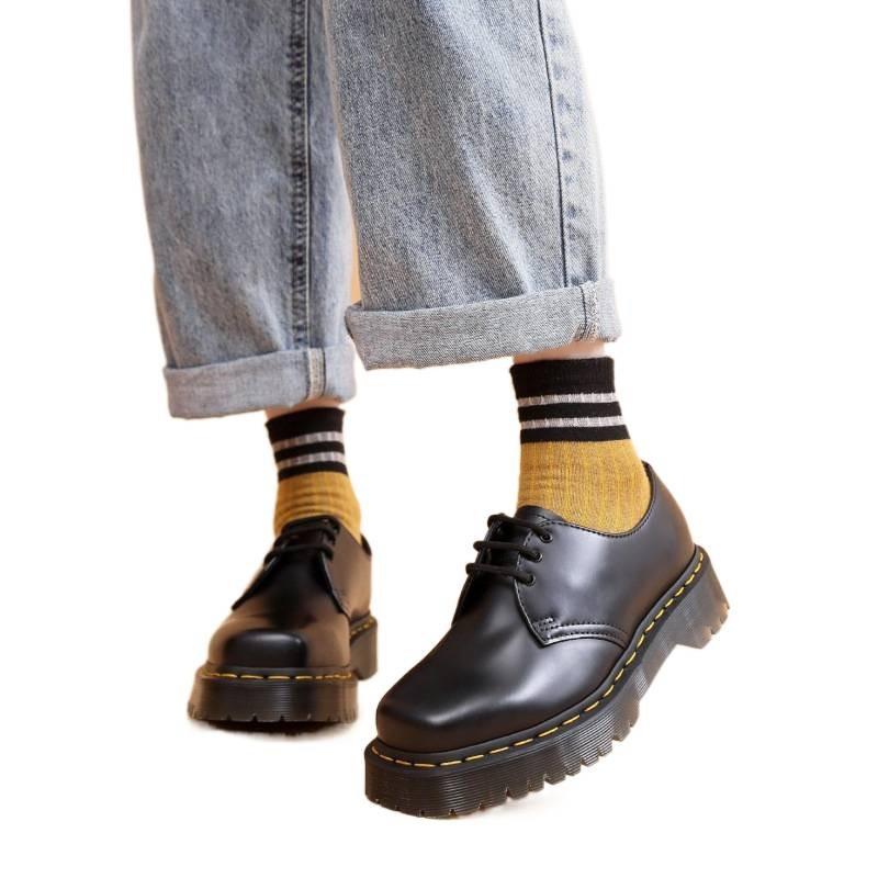 1 thick bottom hole small leather shoes women, low-top leather British square head casual student medium thick muffin