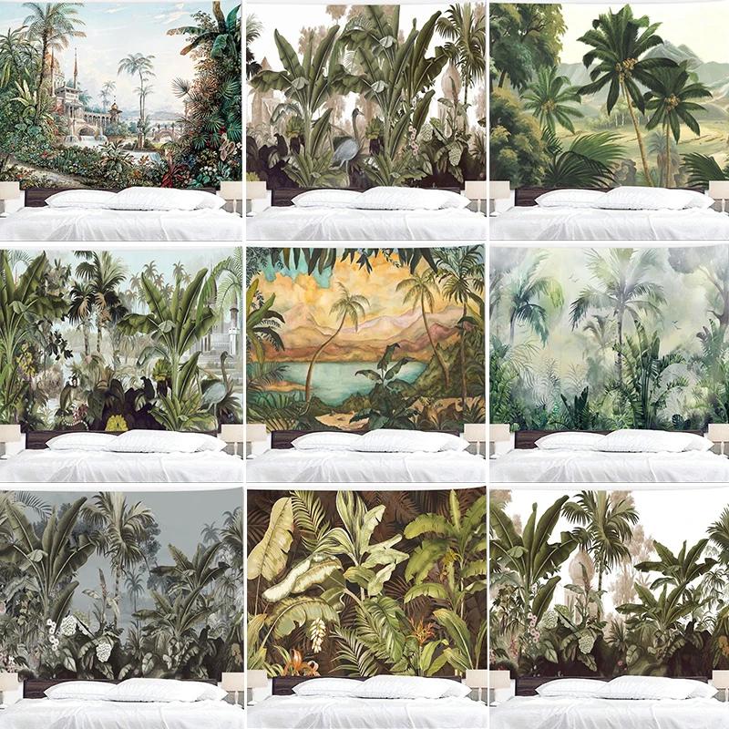 Tropical Plant Printed Tapestry Wall Hanging Palm Tree Home Bedroom Fabric Painting Background Carpet
